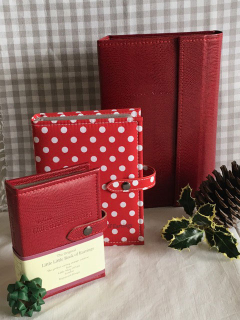 DarkRed-Necklace-and-small-Earring-Book-with-Large-Polka-Dot-Earring-book